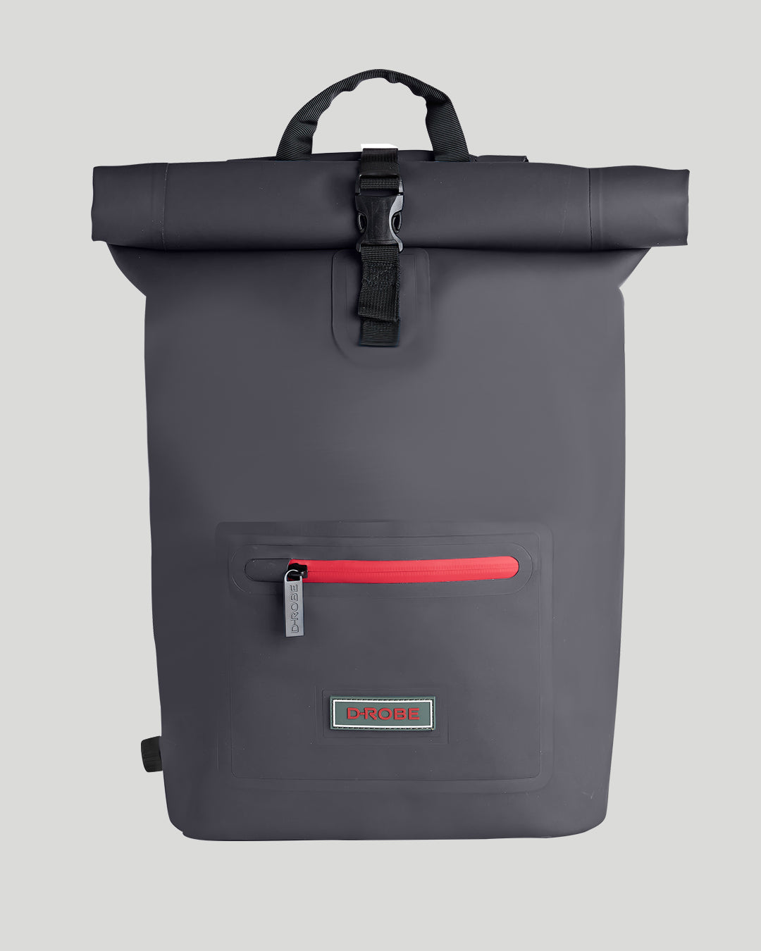 Image of our midnight black roll-top rucksack. Use rolled for extra water protection when tightly closed or use unrolled when extra space is required.